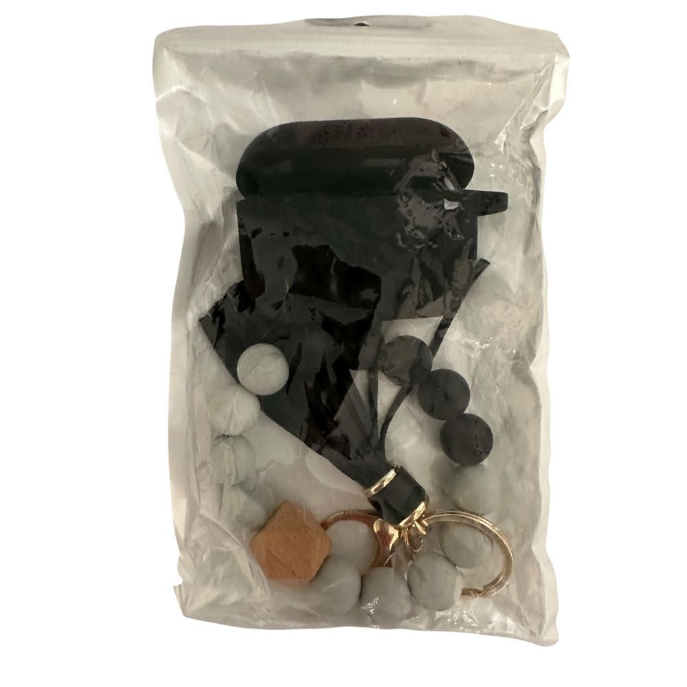 Pro 2nd Gen AirPods Case Protective Cover with‎ Beaded Keychain Black White
